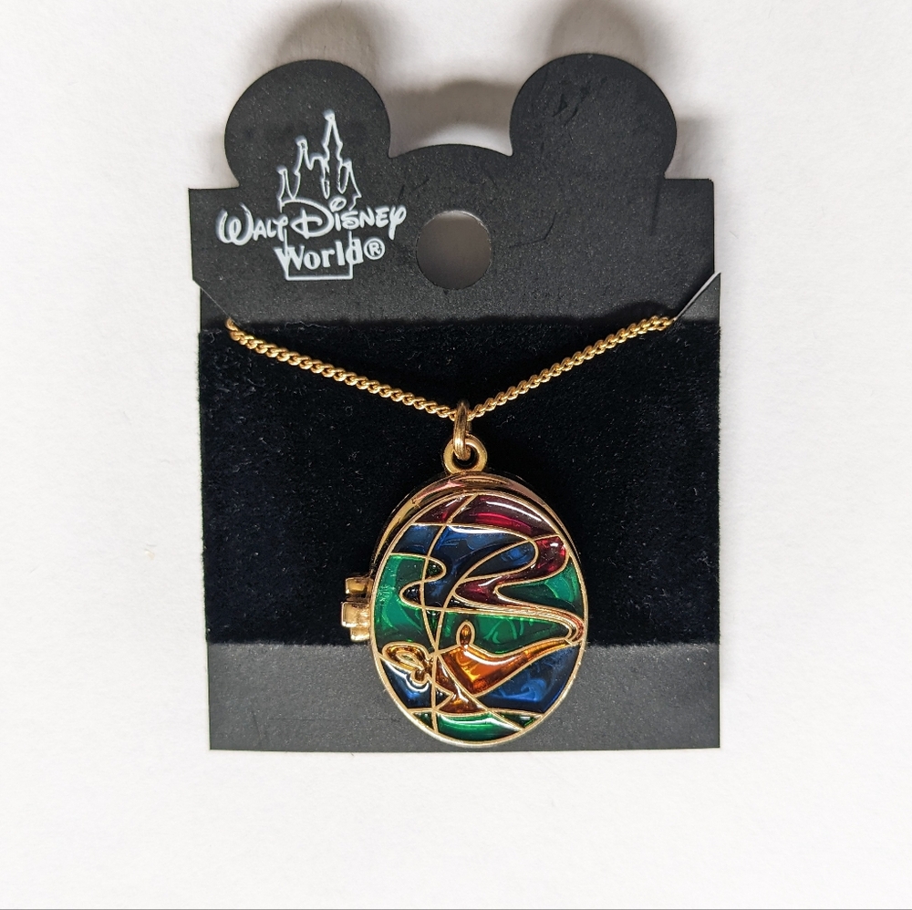 RARE Disney Necklace Stained Glass Locket Jasmine Aladdin